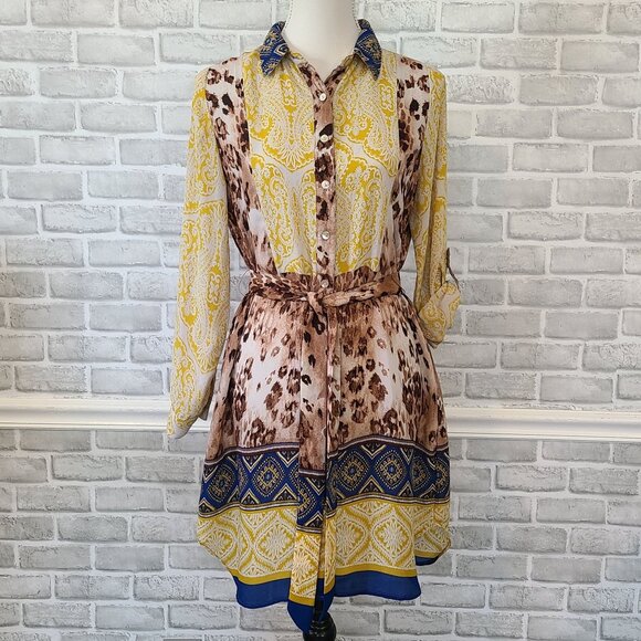 Anthropologie Fig and Flower Button Up Sheer Patchwork Blouse Dress Sm Boho - Picture 1 of 9